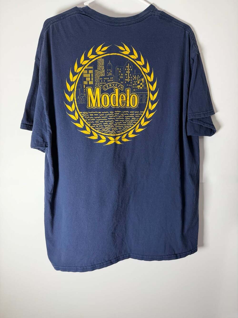 Modelo Cerveza Navy Blue Graphic T-Shirt with City Logo Back